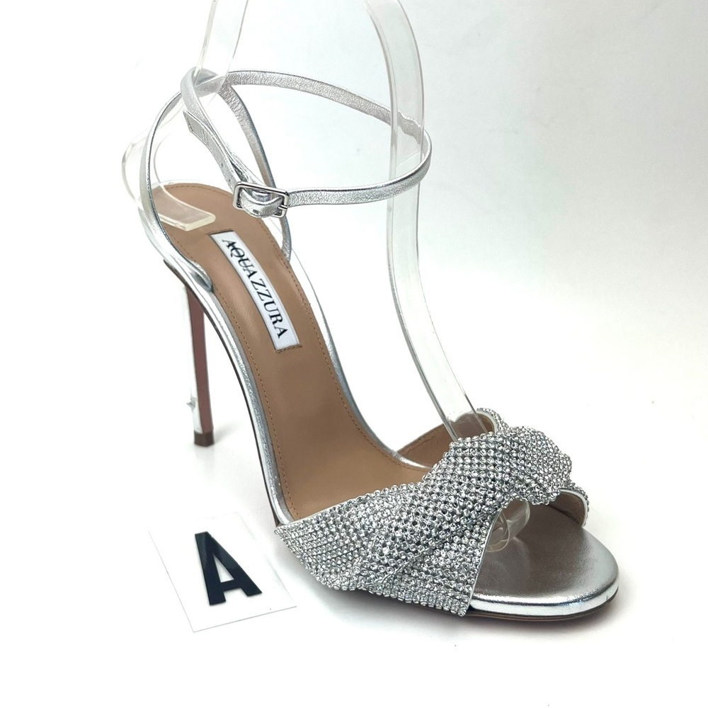 AQUAZZURA Crystal Twist Ankle Strap Sandal sz 8.5